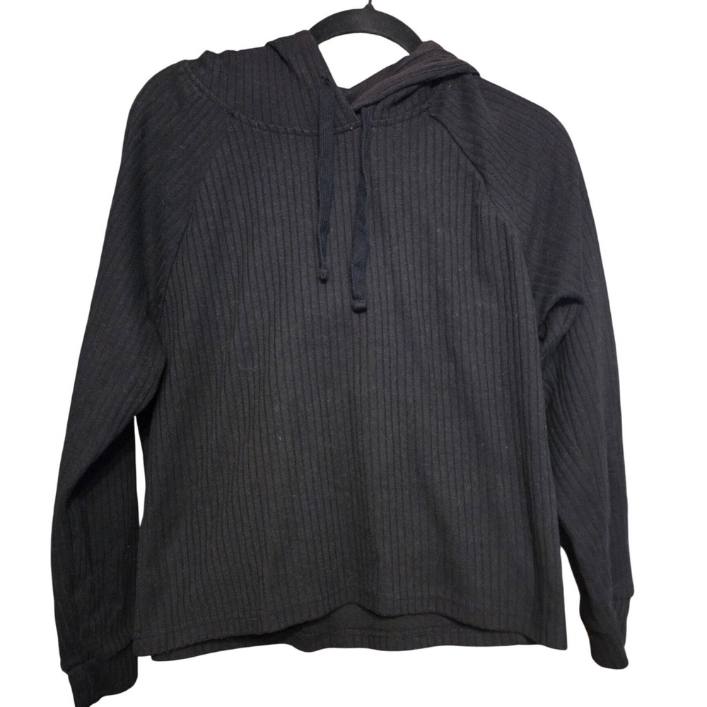Unbranded Ribbed Hoodie Women Medium M Black Oversized Casual Knit Pullover